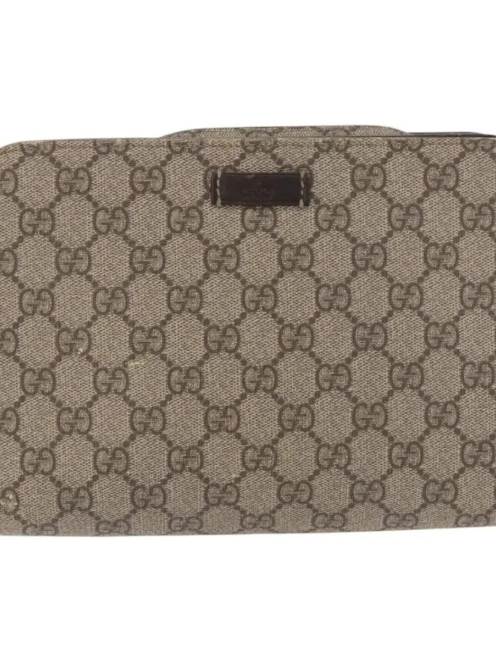 GUCCI GG Supreme Clutch Bag PVC Leather Beige Silver 201755 Auth 187159